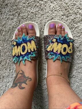 Dune London Multicolor Sequin Slide Sandals